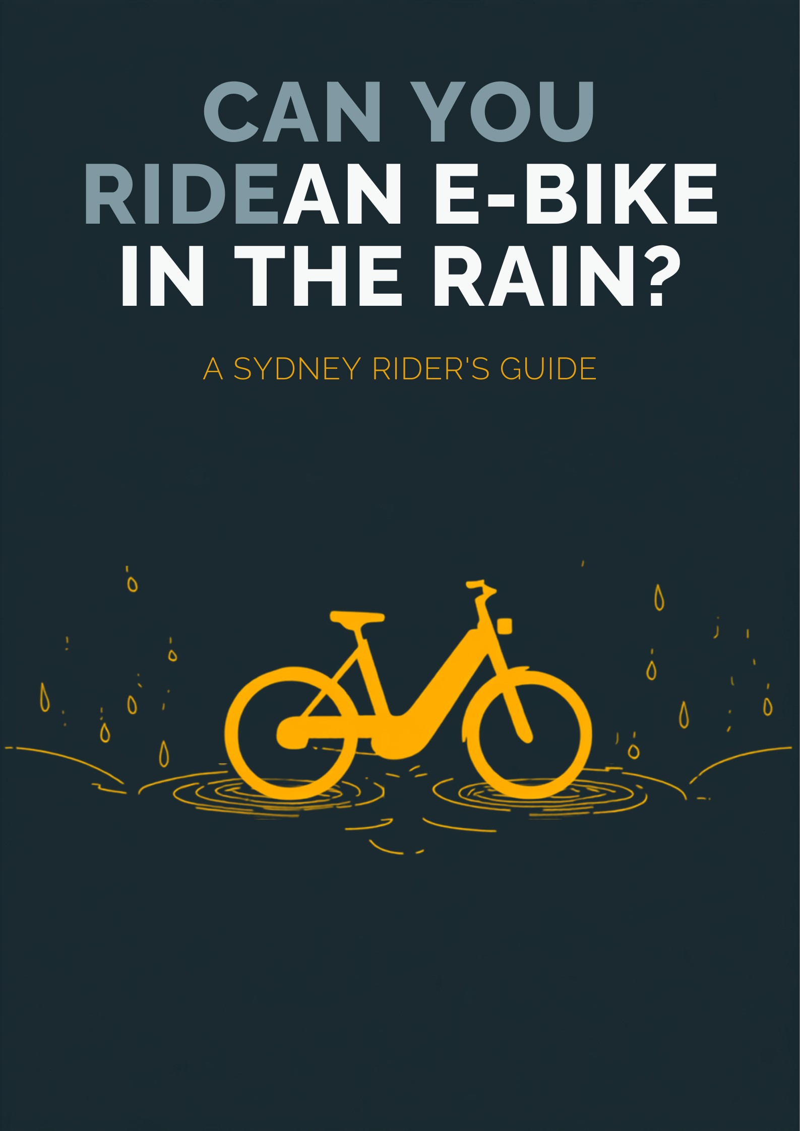 Cyberbikes e-bike riding in the rain in Sydney - charcoal and Cyber Yellow brand image
