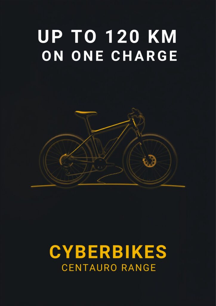 Cyberbikes Centauro e-bike showing up to 120 km range on one charge