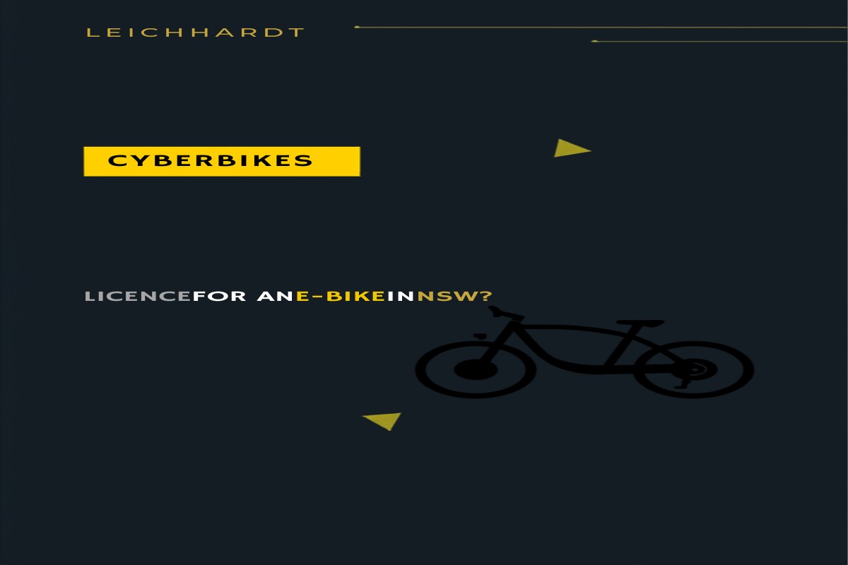 Electric bike with text Do You Need a Licence for an E-Bike in NSW, Cyberbikes Leichhardt Sydney