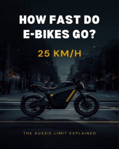 Cyberbikes electric bike on a Sydney street with text How Fast Do E-Bikes Go 25 km/h Aussie limit explained
