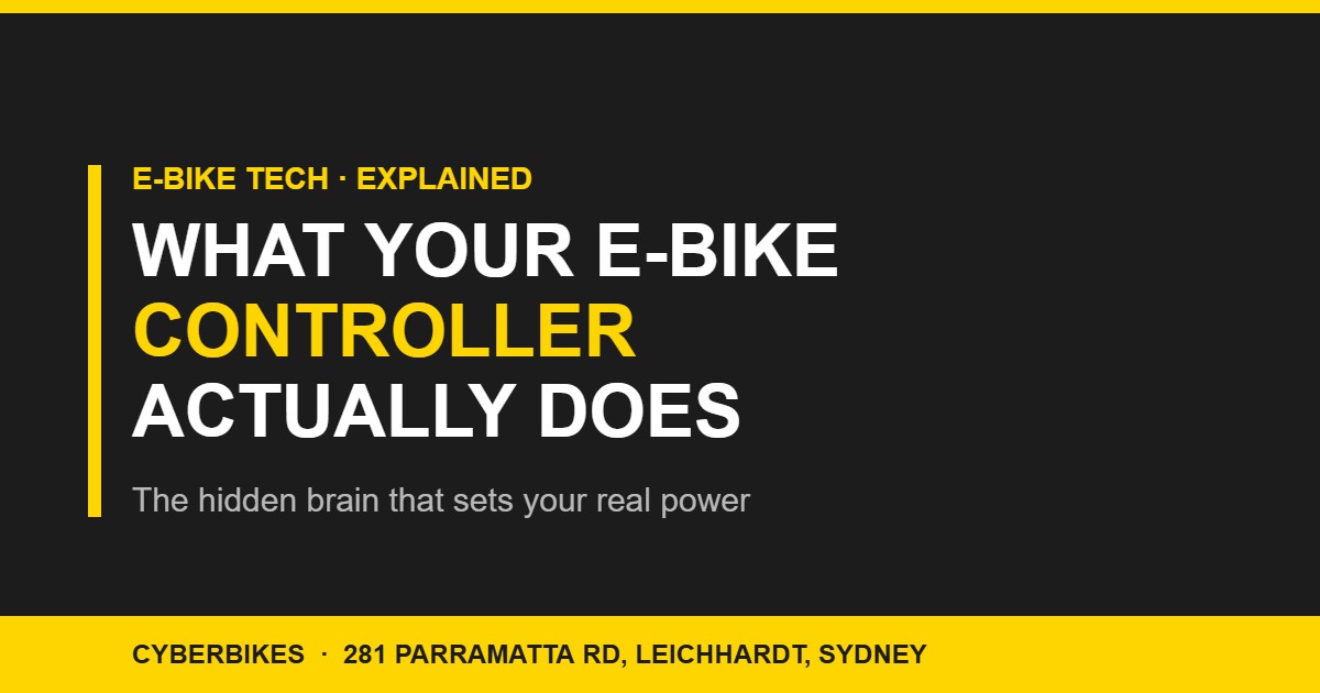 Cyberbikes brand banner reading What Your E-Bike Controller Actually Does, the hidden brain that sets your real power