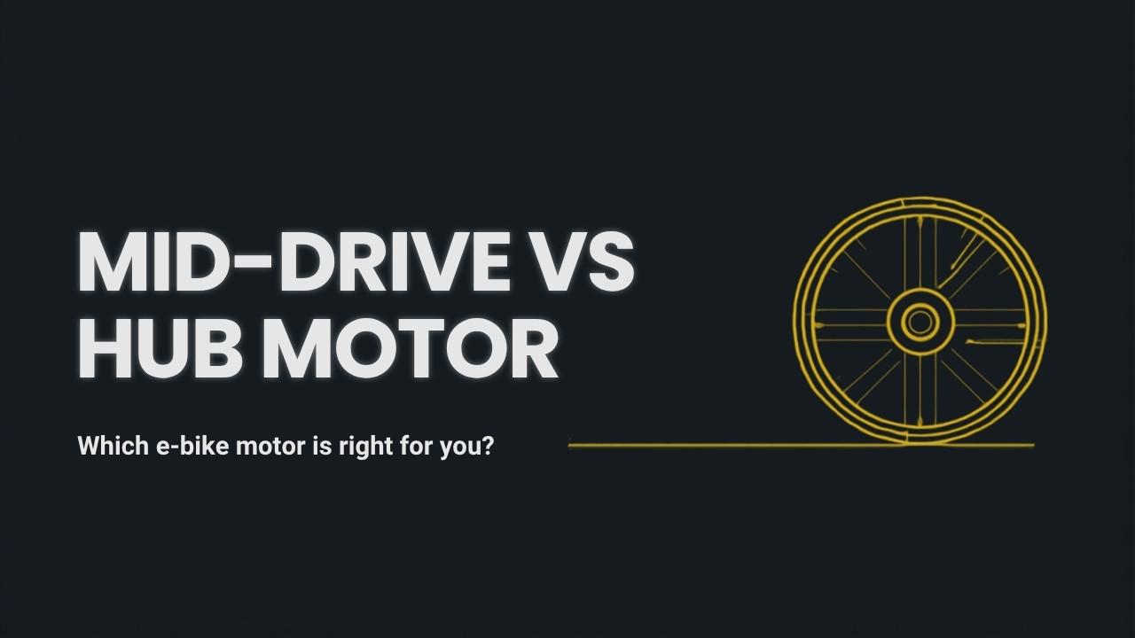Diagram-style banner comparing a mid-drive e-bike motor versus a hub motor, Cyberbikes Sydney