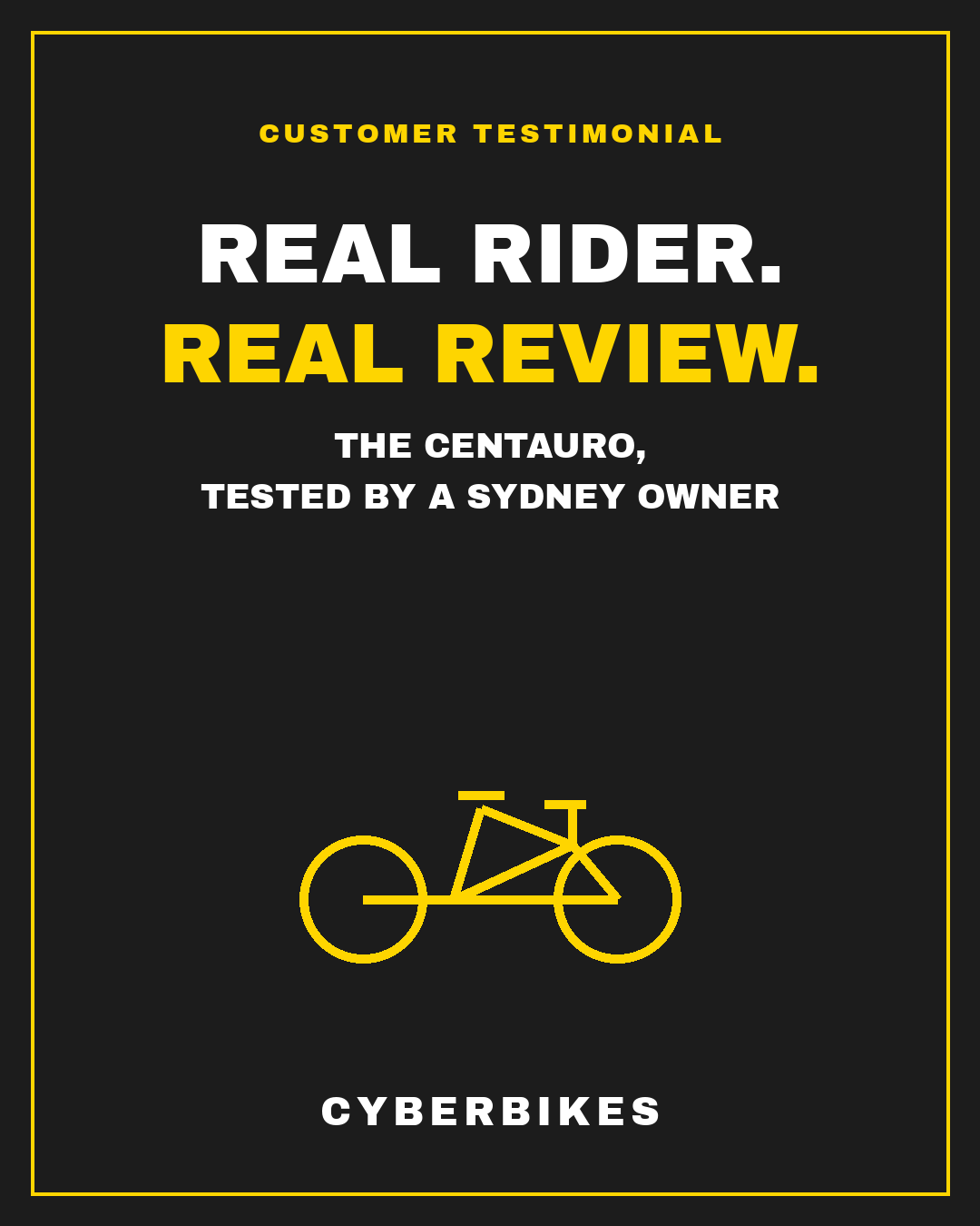 Cyberbikes Centauro e-bike customer review, real rider real review featured graphic