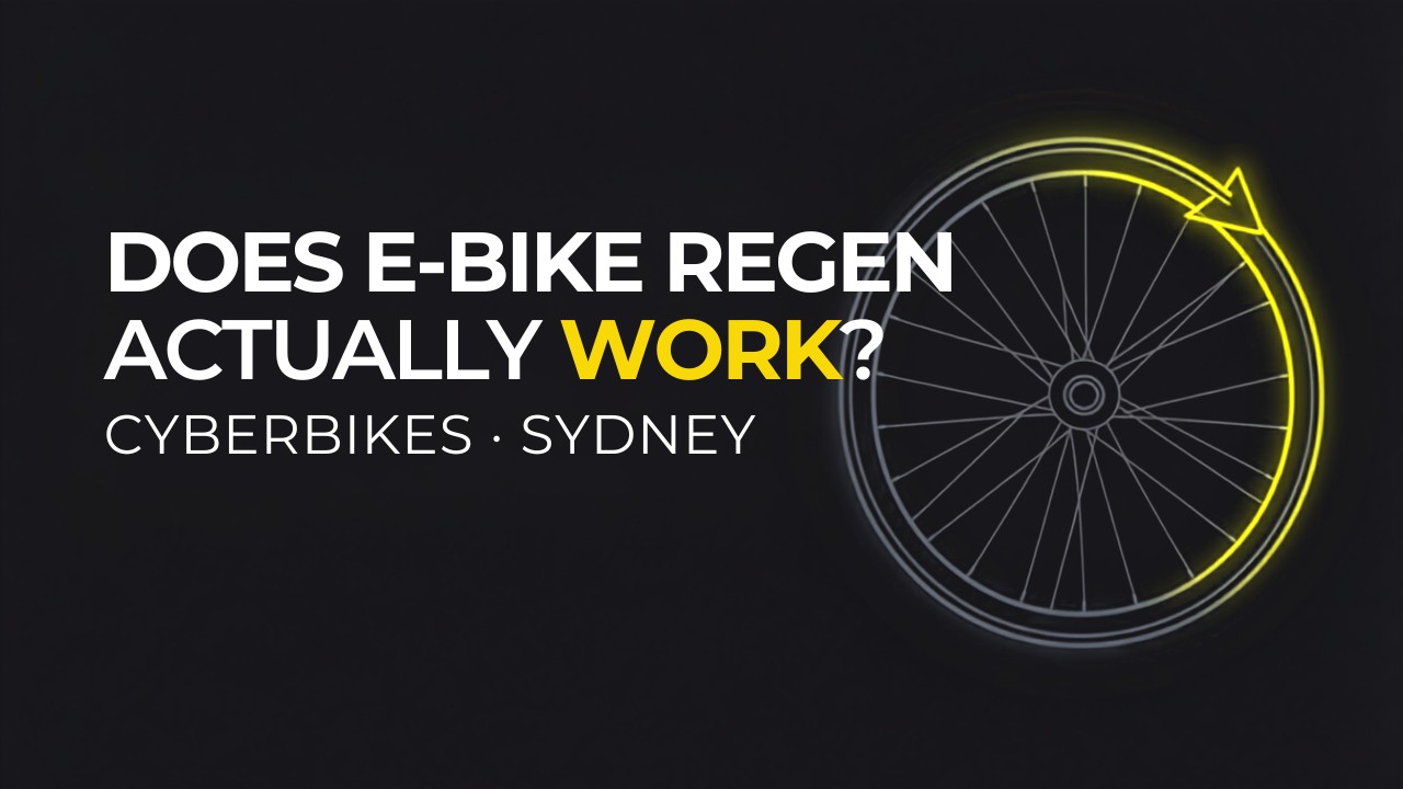 Cyberbikes banner asking does e-bike regenerative braking actually work, Sydney