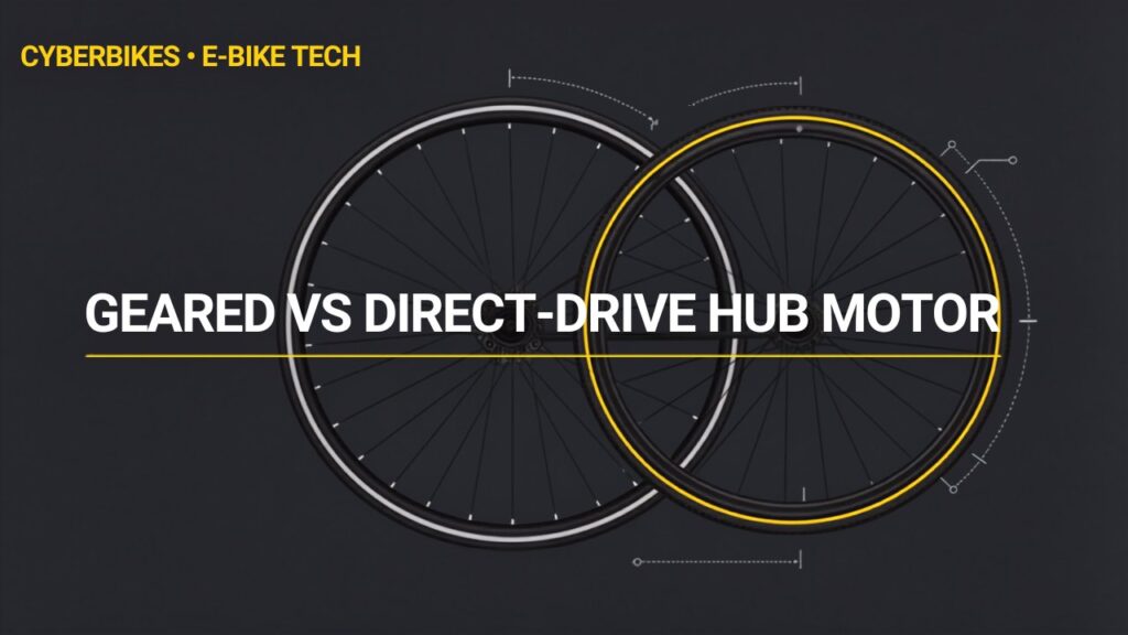 Geared versus direct-drive e-bike hub motor comparison banner from Cyberbikes Sydney