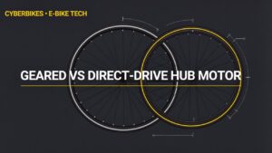 Geared versus direct-drive e-bike hub motor comparison banner from Cyberbikes Sydney