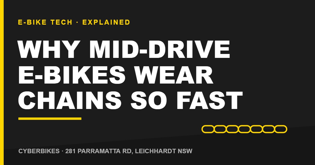 Cyberbikes graphic reading Why Mid-Drive E-Bikes Wear Chains So Fast