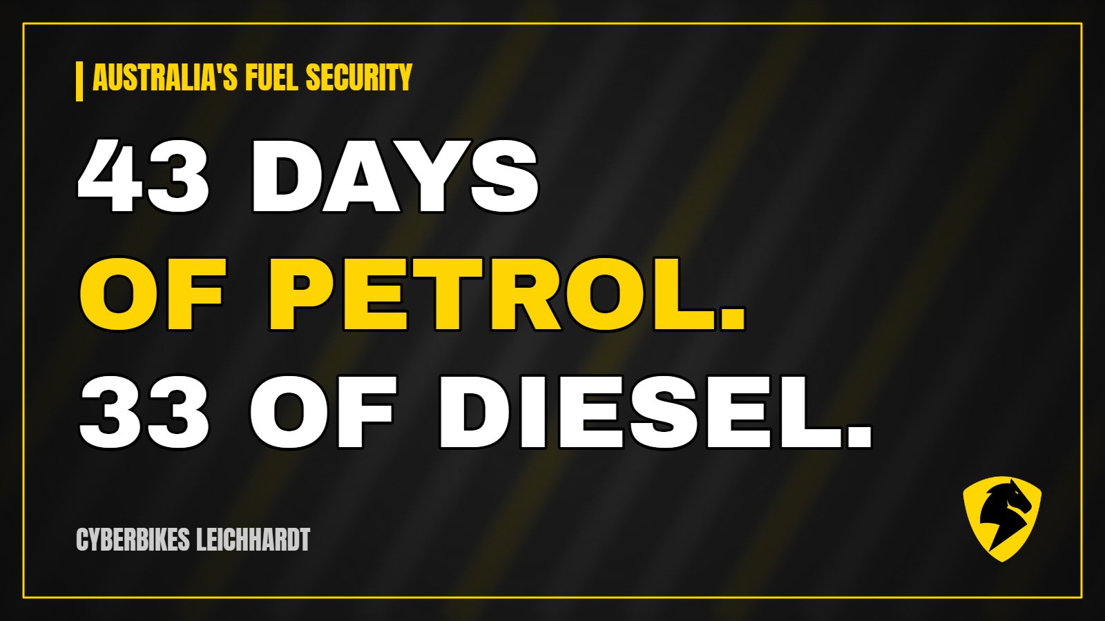 Cyberbikes banner: Australia holds 43 days of petrol and 33 days of diesel, its fuel security in numbers