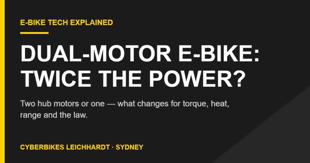 Dual-motor e-bike explainer banner from Cyberbikes Leichhardt Sydney
