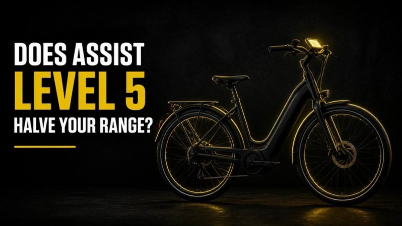 Cyberbikes electric bike with lit handlebar display illustrating e-bike assist levels and range