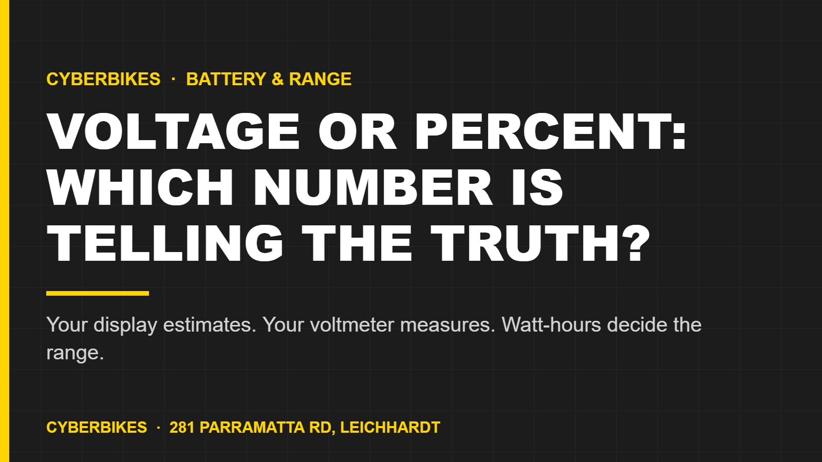 E-bike battery voltage versus percentage gauge explained by Cyberbikes Sydney