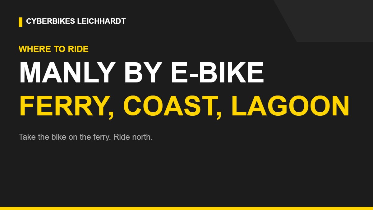 Cyberbikes graphic: riding an e-bike to Manly and the Northern Beaches by ferry from Sydney