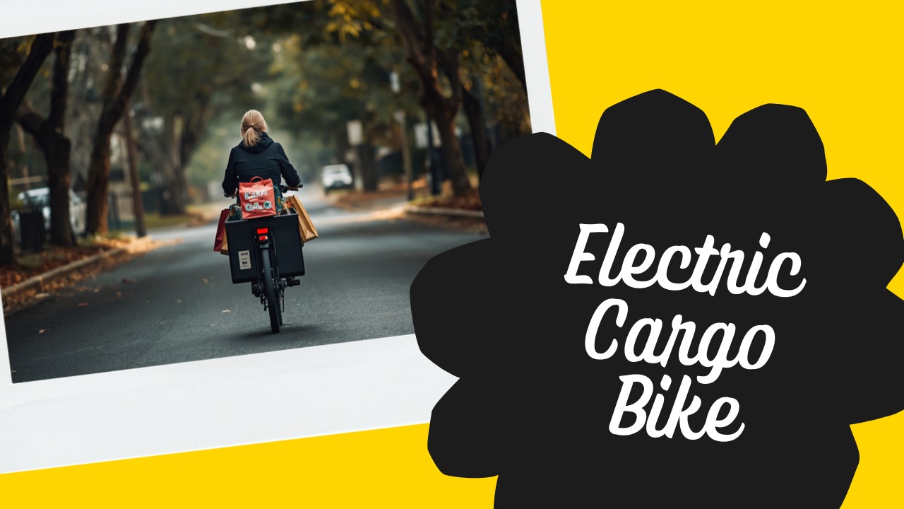 Rider on an electric cargo bike with a loaded rear rack on a quiet Sydney back street