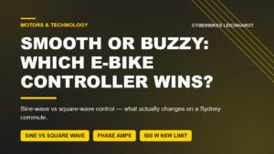 Cyberbikes graphic comparing a sine-wave e-bike controller and a square-wave e-bike controller for Sydney riders